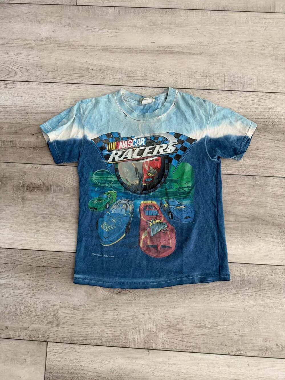 Youth Y2K Vintage 2000 Nascar Racers Tie Dye T Shirt Size M Blue Graphic Print